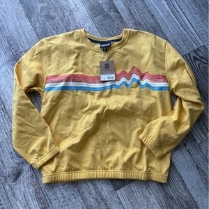 Patagonia Mustard Tee with Wave Stripes
